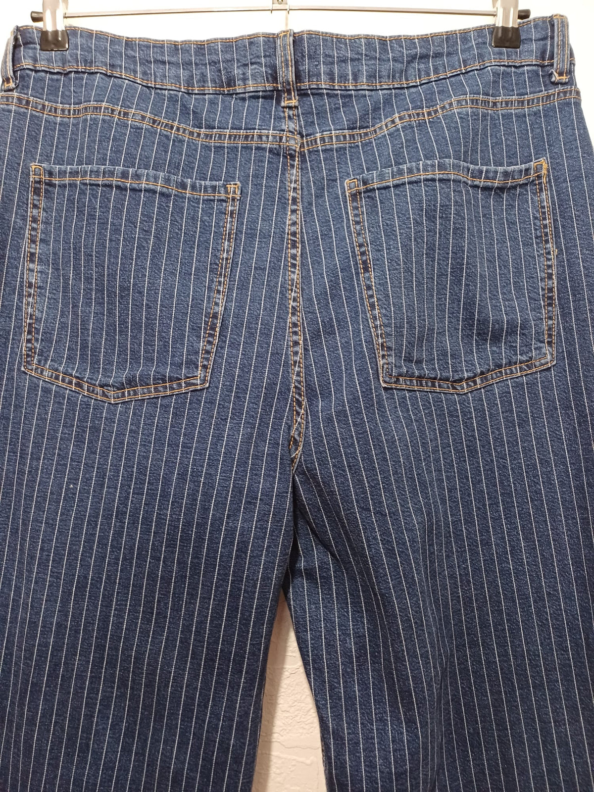 Women's Plus Size Jeans Gallery Blue Fine White Pinstripe Straight Leg Size UK 18 Very Good Condition