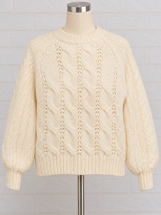 Women's Jumper Papaya Cream Cable Knit Textured Open-Knit Balloon Sleeve Size XS Very Good Pre-Owned Condition