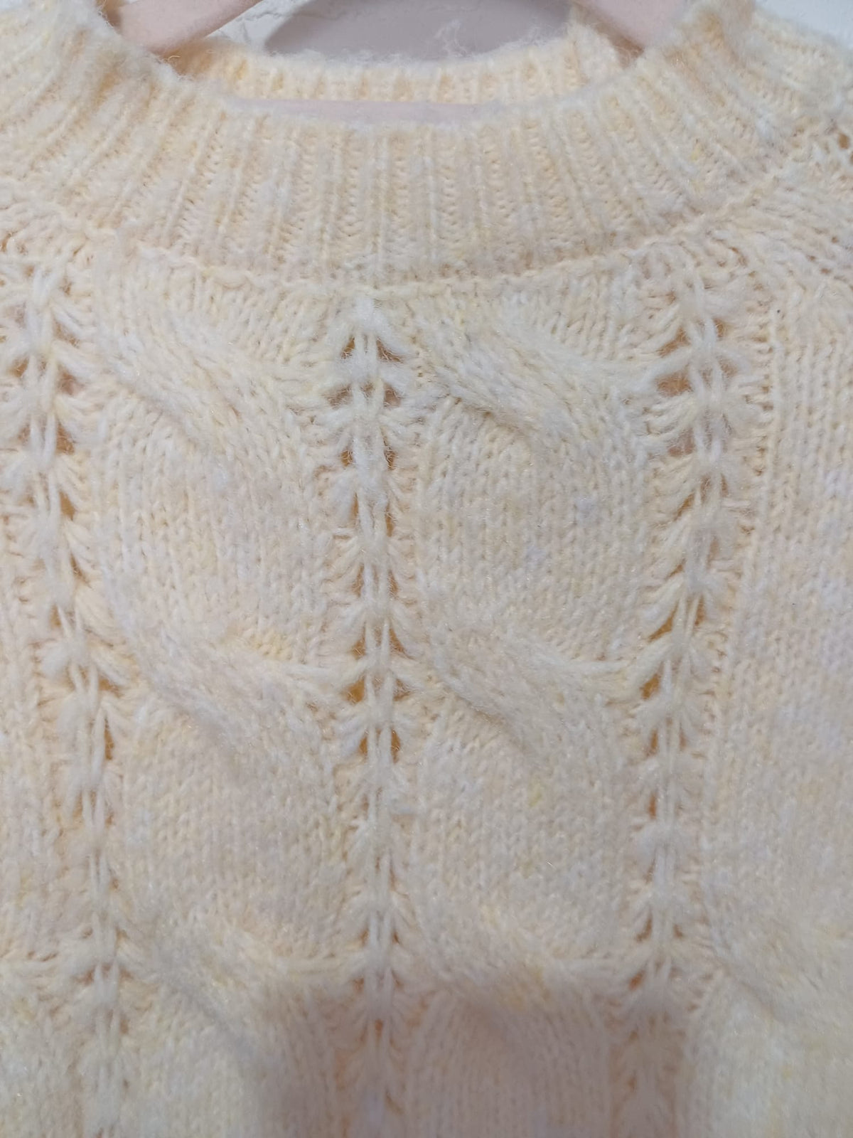Women's Jumper Papaya Cream Cable Knit Textured Open-Knit Balloon Sleeve Size XS Very Good Pre-Owned Condition