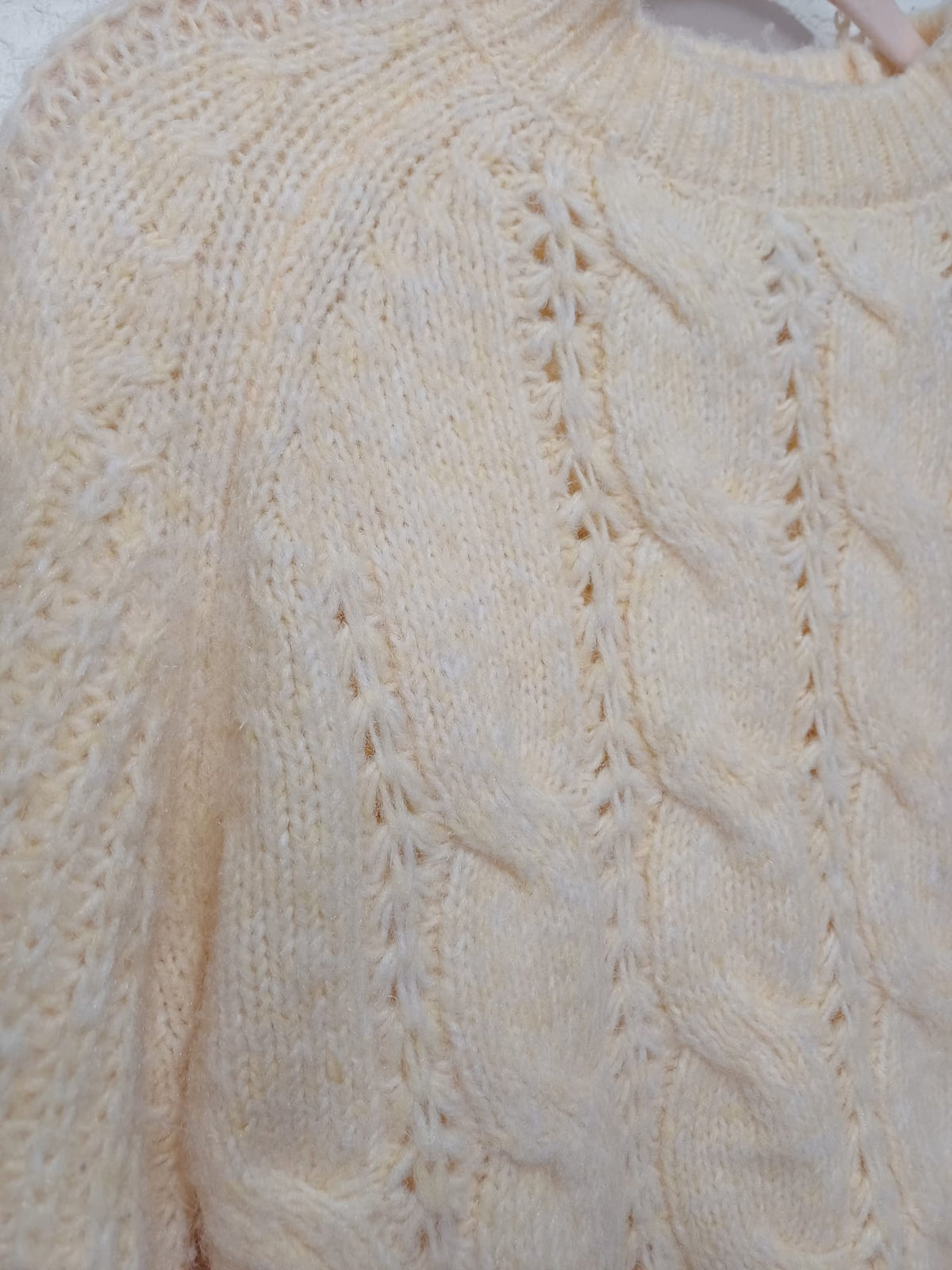 Women's Jumper Papaya Cream Cable Knit Textured Open-Knit Balloon Sleeve Size XS Very Good Pre-Owned Condition