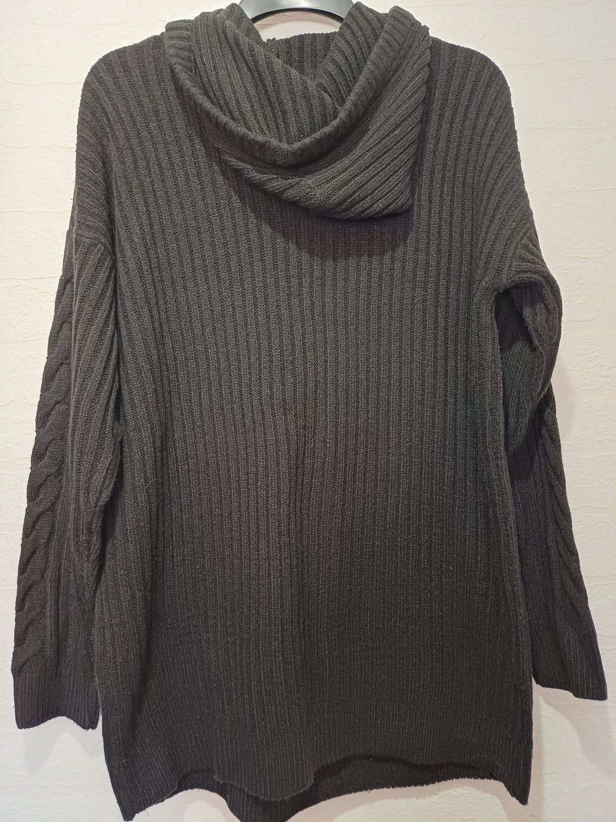 Women's Plus Size Jumper Studio Black Cable-Knit Hooded Tunic Size 16/18 Very Good Condition