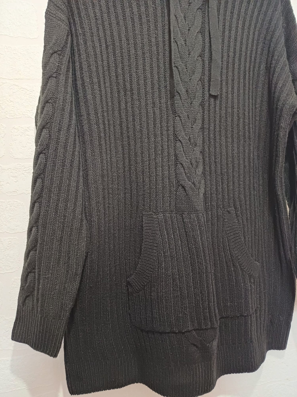 Women's Plus Size Jumper Studio Black Cable-Knit Hooded Tunic Size 16/18 Very Good Condition