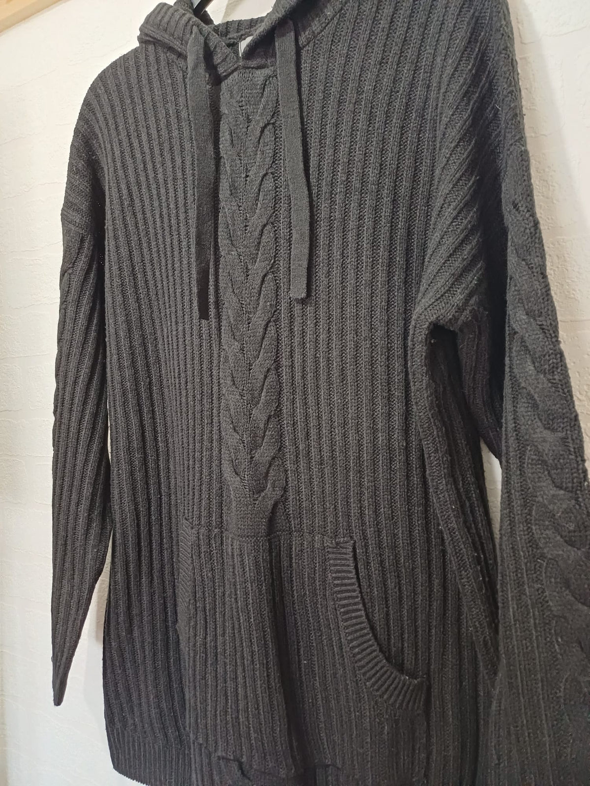 Women's Plus Size Jumper Studio Black Cable-Knit Hooded Tunic Size 16/18 Very Good Condition