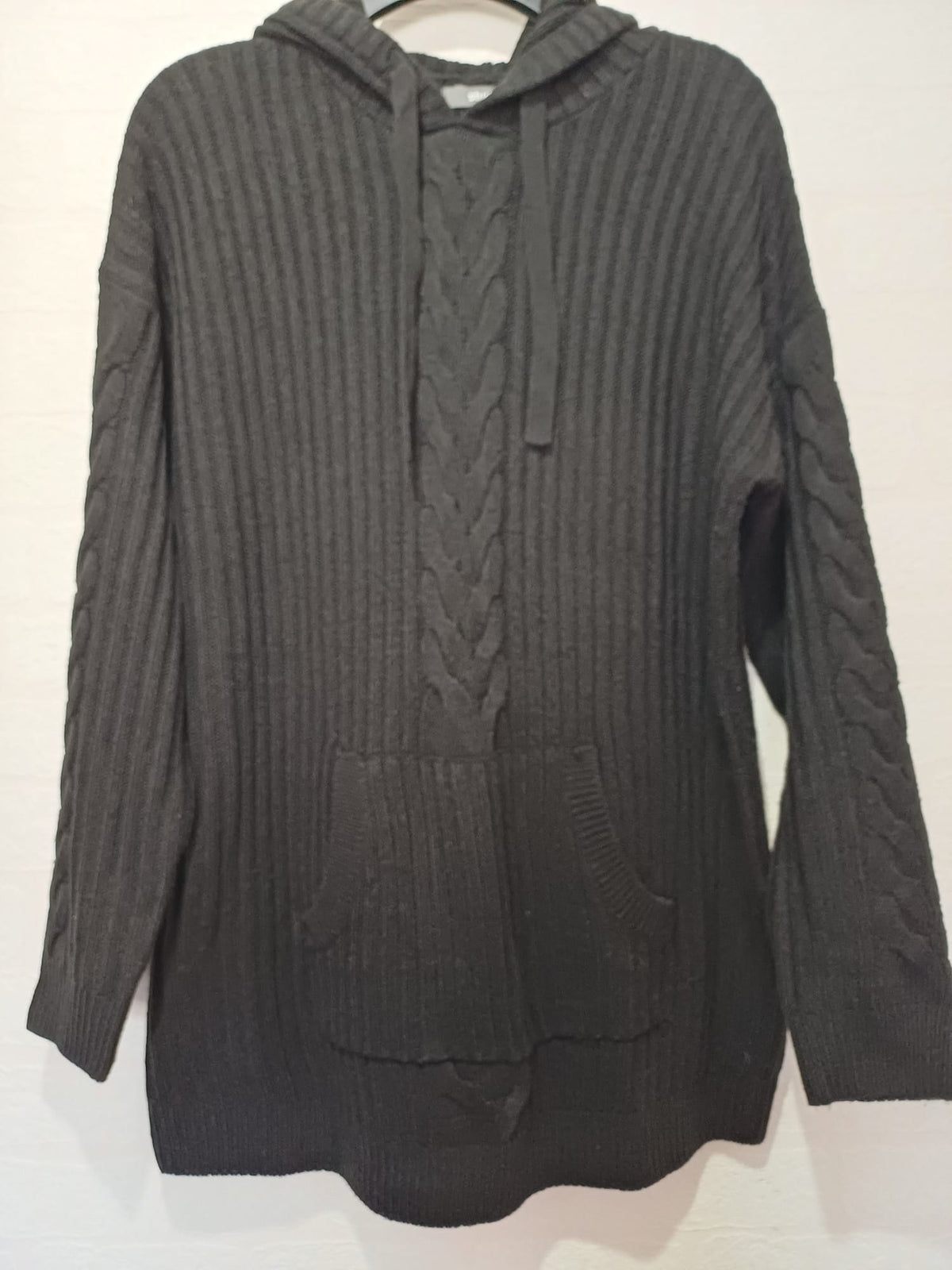 Women's Plus Size Jumper Studio Black Cable-Knit Hooded Tunic Size 16/18 Very Good Condition