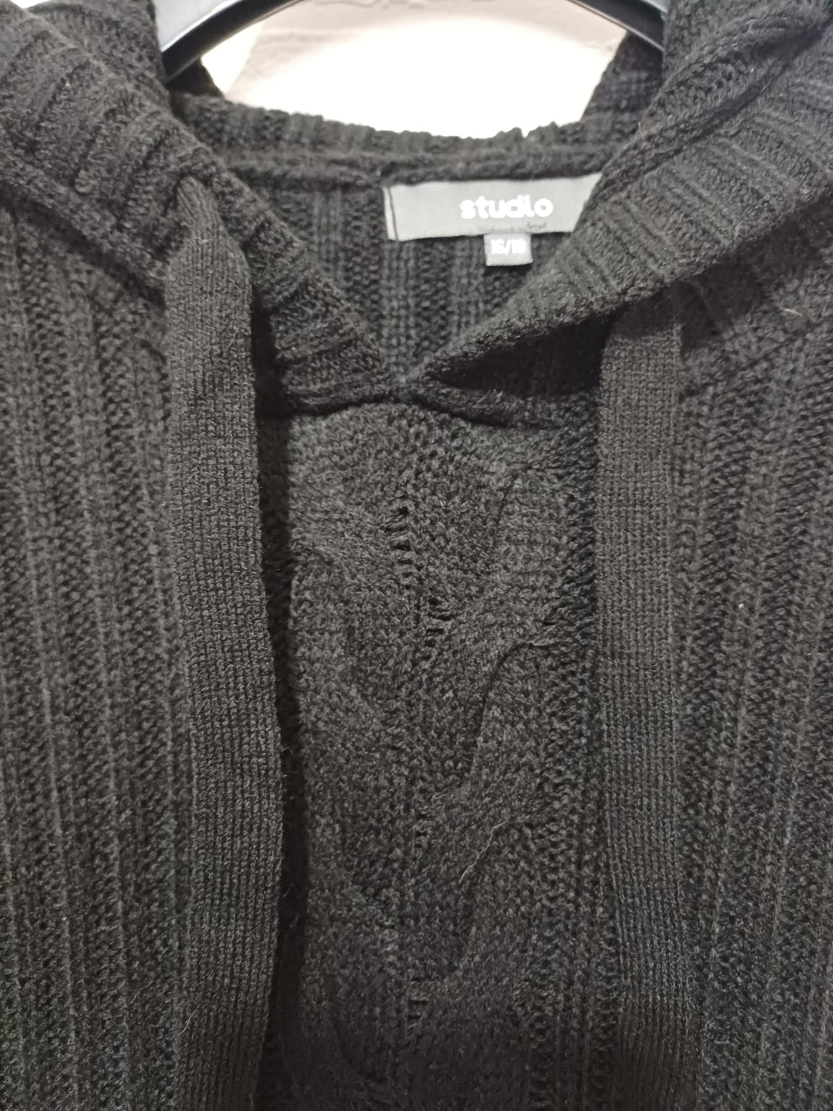 Women's Plus Size Jumper Studio Black Cable-Knit Hooded Tunic Size 16/18 Very Good Condition