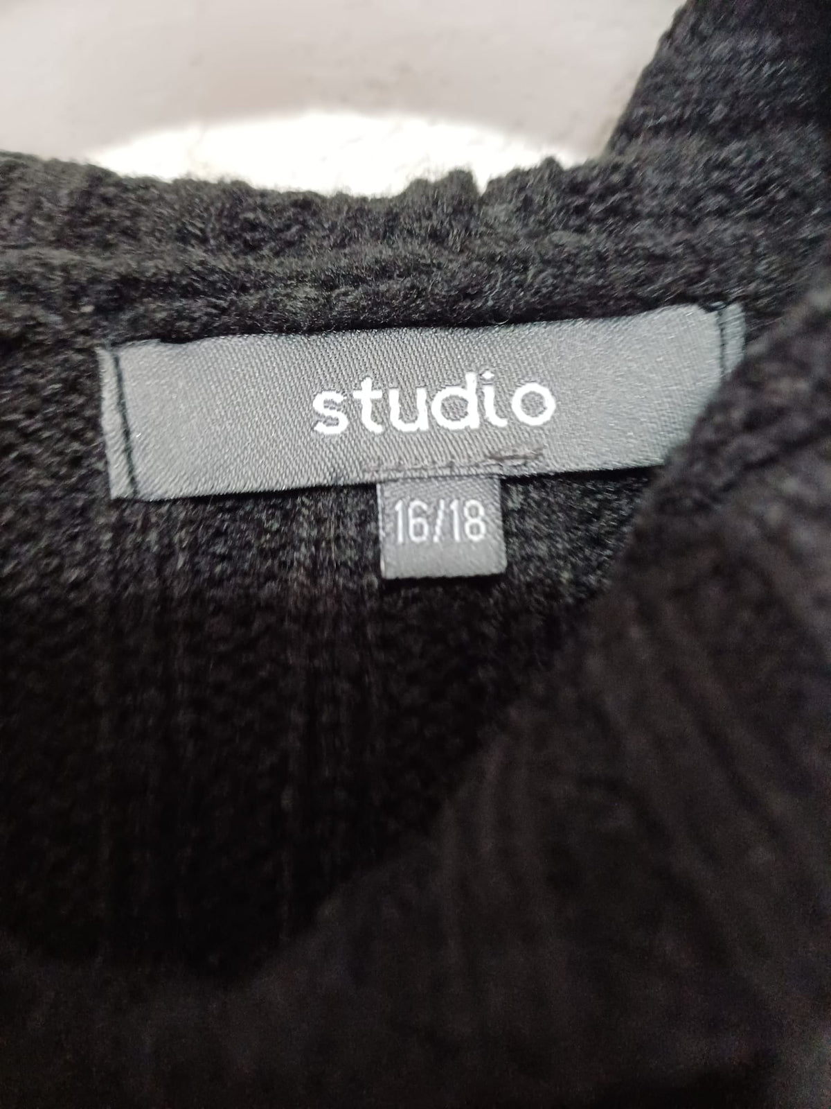 Women's Plus Size Jumper Studio Black Cable-Knit Hooded Tunic Size 16/18 Very Good Condition