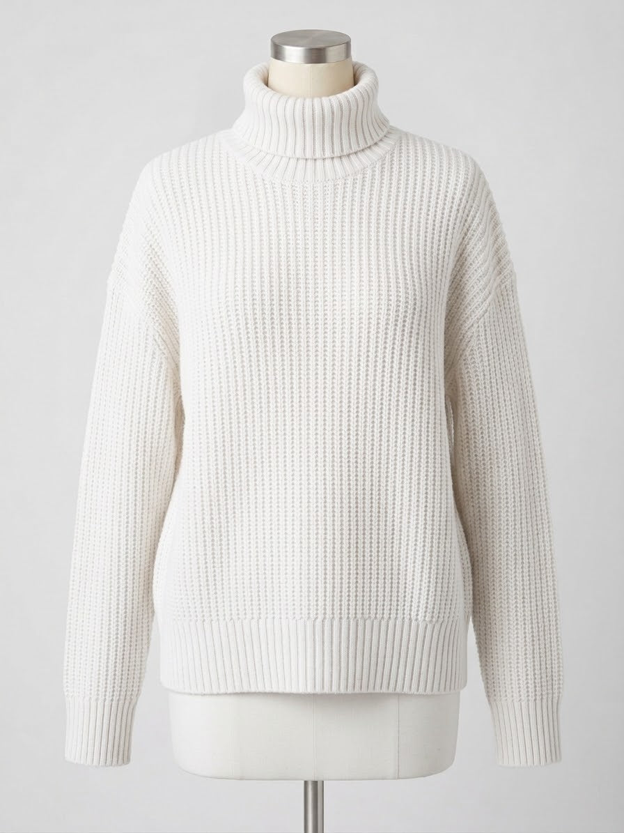 Women's Jumper M&S Collection / Very Cream Ribbed Roll-Neck Cloud-Yarn Size S Very Good Condition