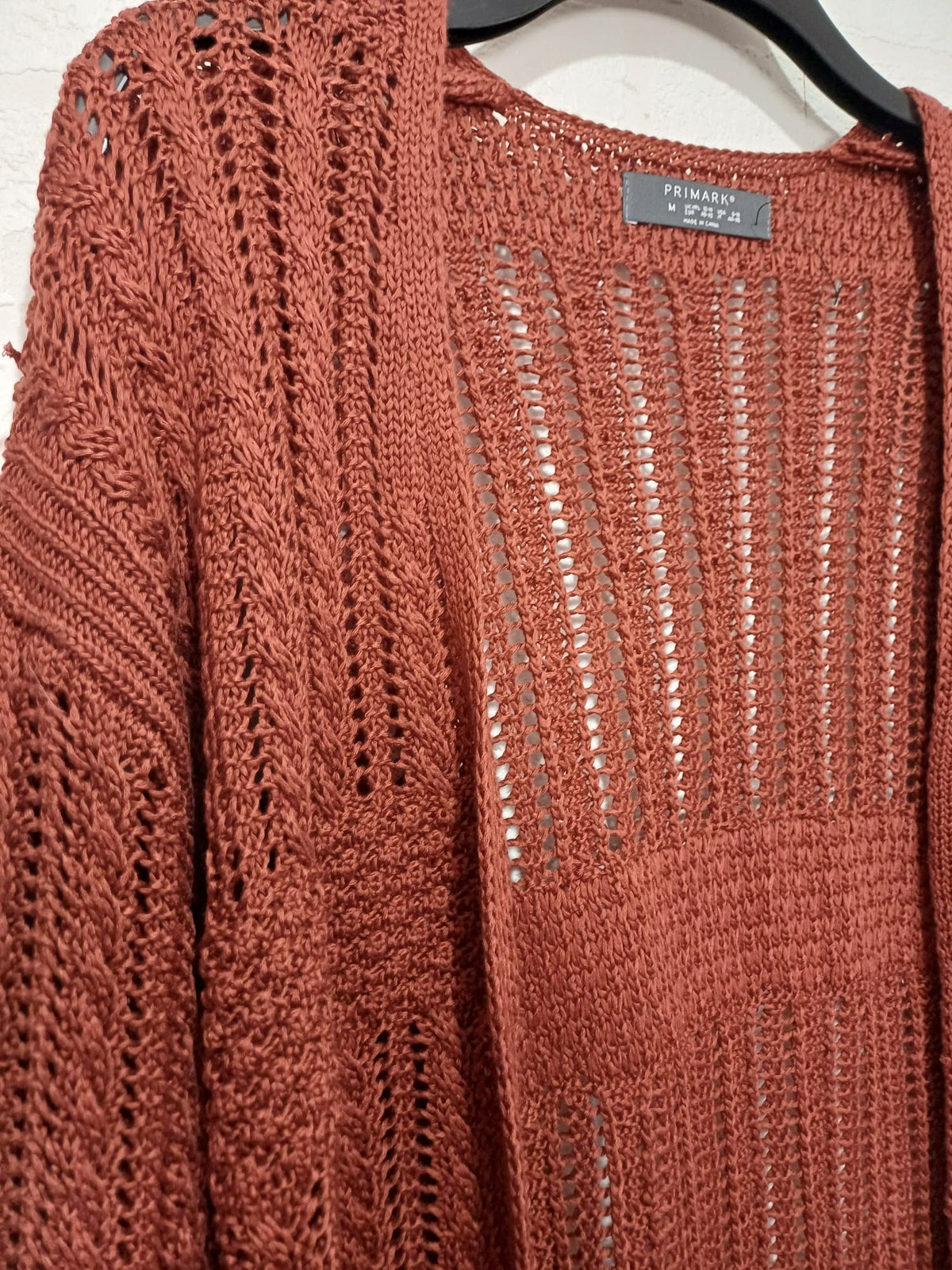 Women's Cardigan Primark Bronze Boho Pointelle Crochet Open Front Tassel Hem Size Medium Great Condition