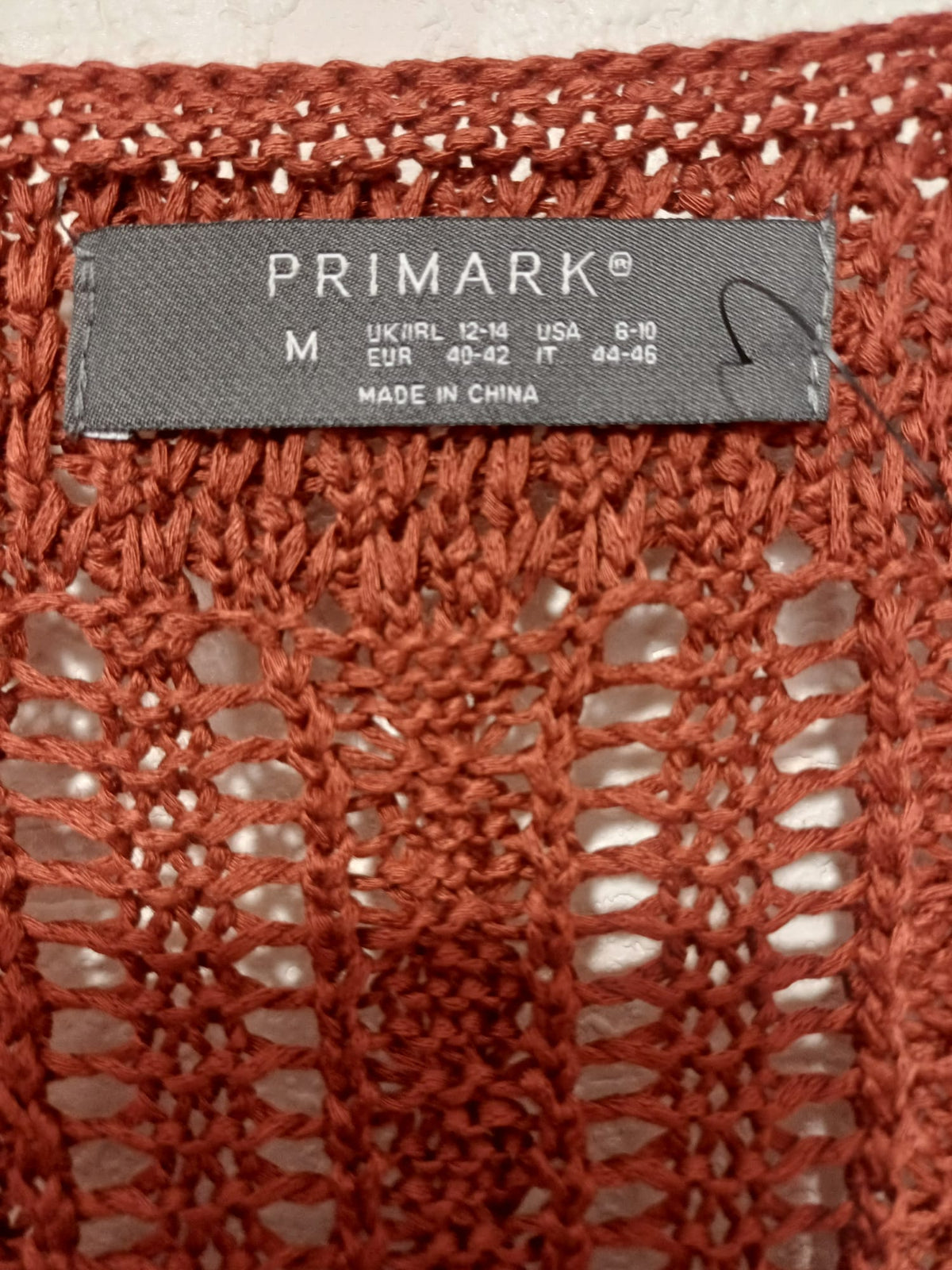 Women's Cardigan Primark Bronze Boho Pointelle Crochet Open Front Tassel Hem Size Medium Great Condition