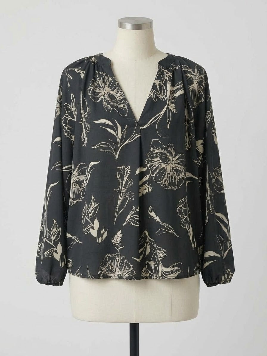Women's Plus Size Tunic Blouse Yours London Black Floral V-Neck UK 20 Excellent Pre-Loved