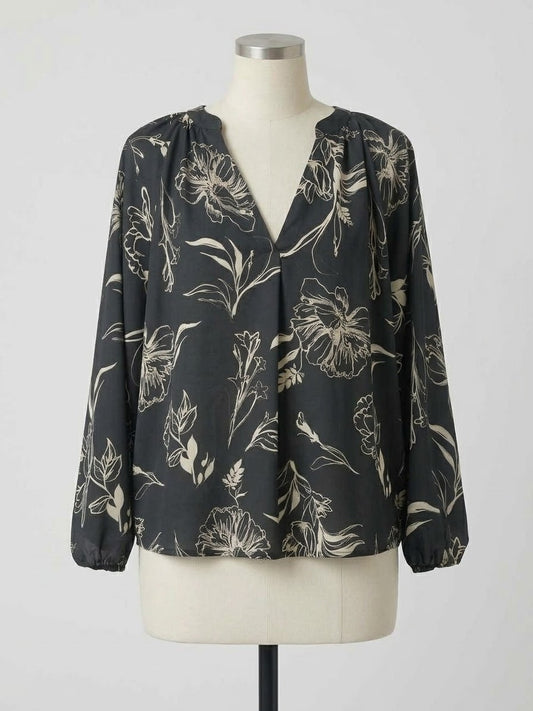 Women's Plus Size Tunic Blouse Yours London Black Floral V-Neck UK 20 Excellent Pre-Loved