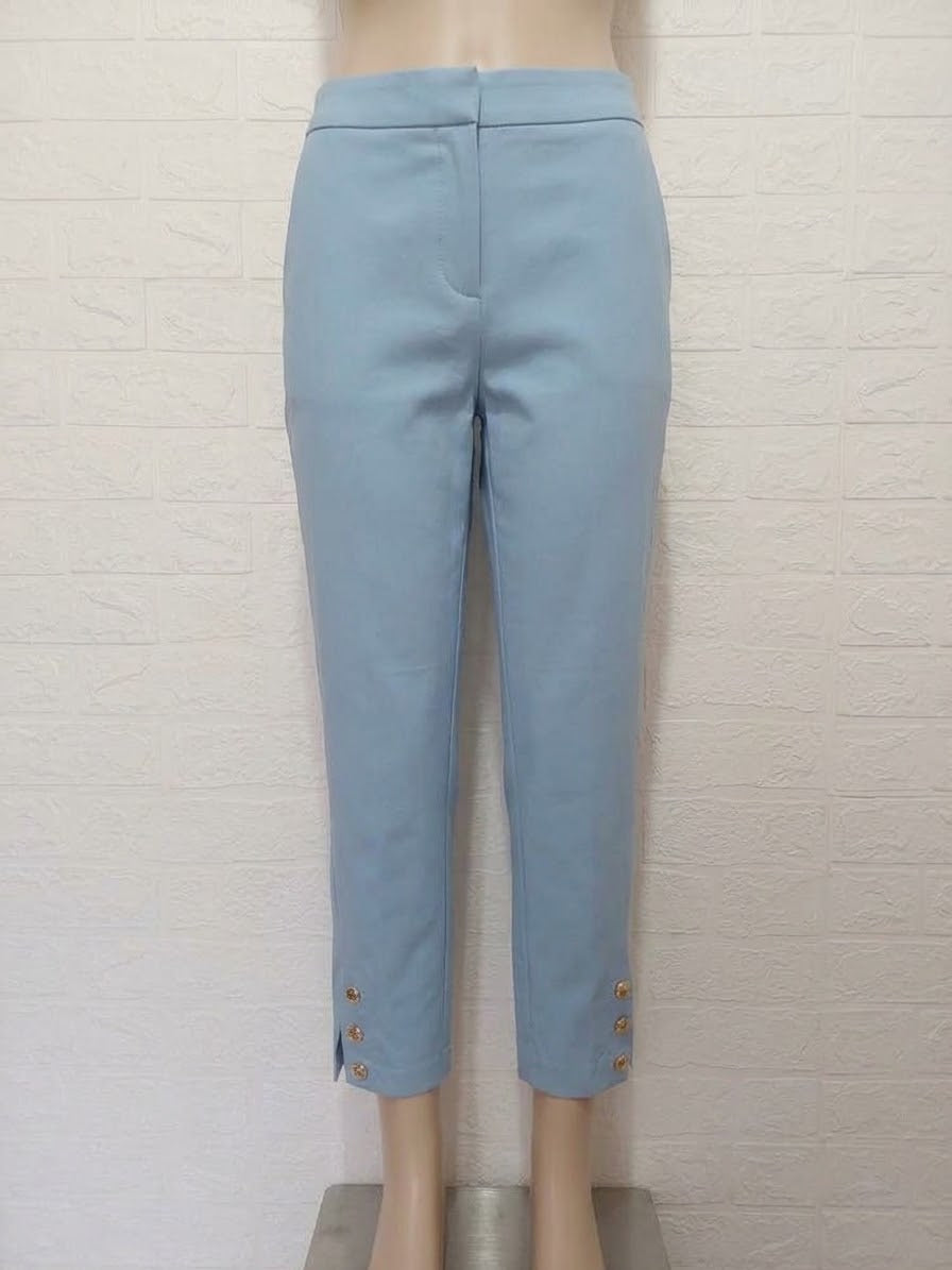 Women's Trousers Marks & Spencer Light Blue Slim-Fit Ankle-Grazer UK 8 Regular Very Good