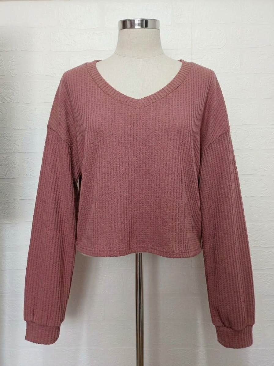 Women's Plus Size Top SHEIN Curve Mauve Pink Waffle-Knit V-Neck 4XL Good