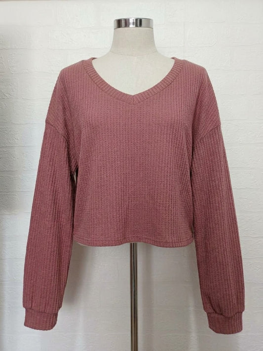 Women's Plus Size Top SHEIN Curve Mauve Pink Waffle-Knit V-Neck 4XL Good