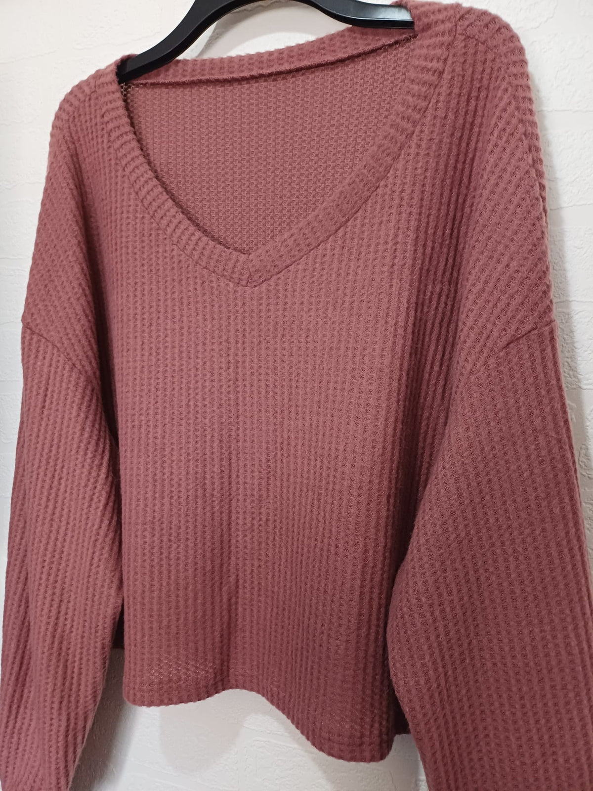 Women's Plus Size Top SHEIN Curve Mauve Pink Waffle-Knit V-Neck 4XL Good