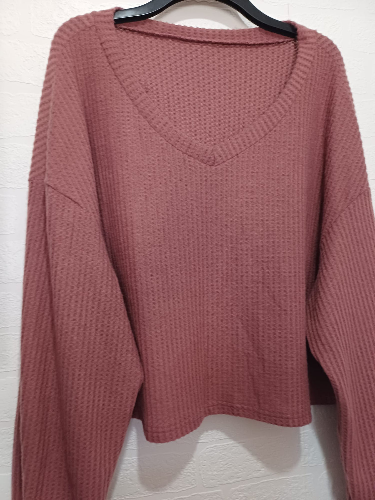 Women's Plus Size Top SHEIN Curve Mauve Pink Waffle-Knit V-Neck 4XL Good