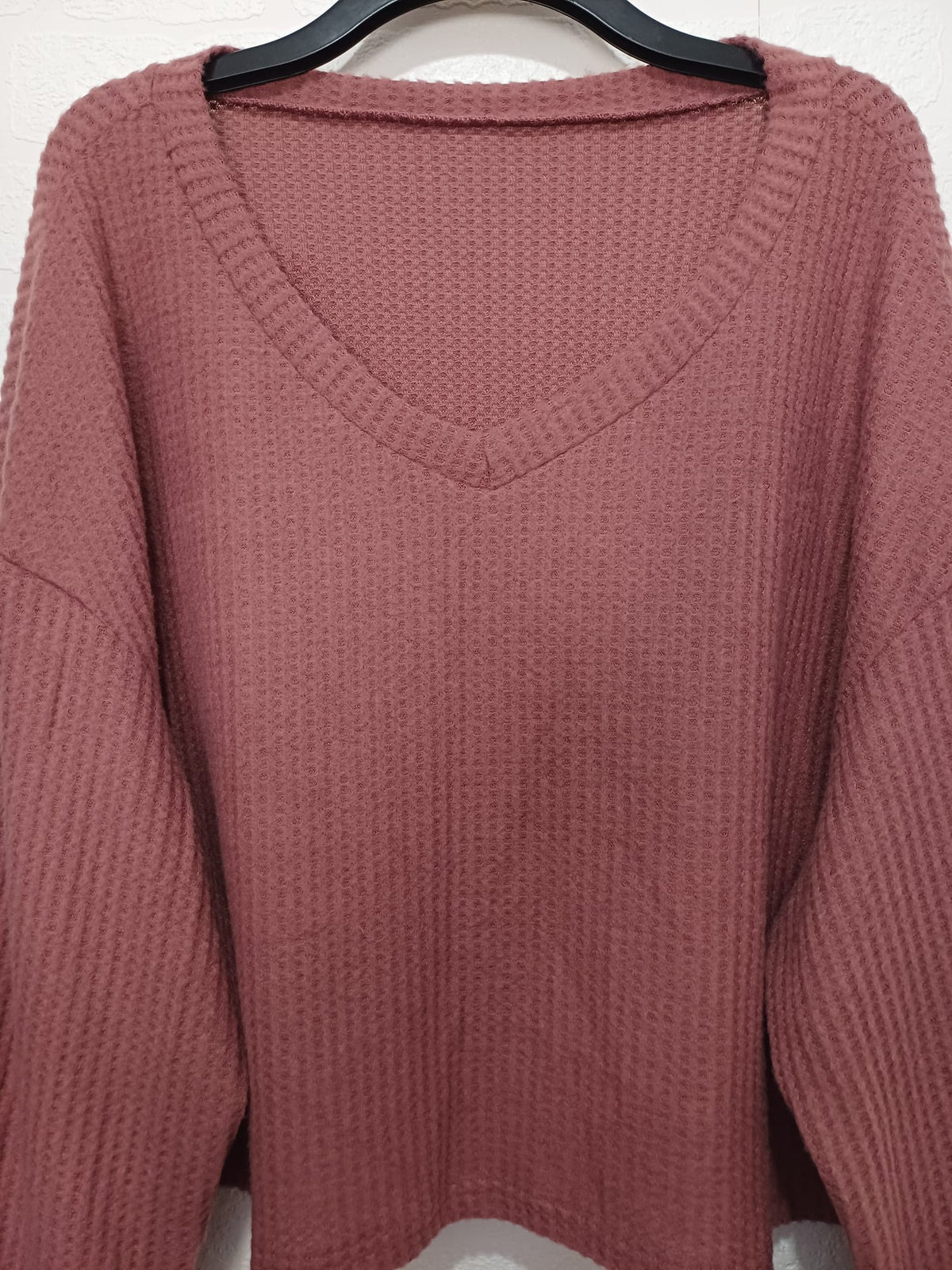 Women's Plus Size Top SHEIN Curve Mauve Pink Waffle-Knit V-Neck 4XL Good