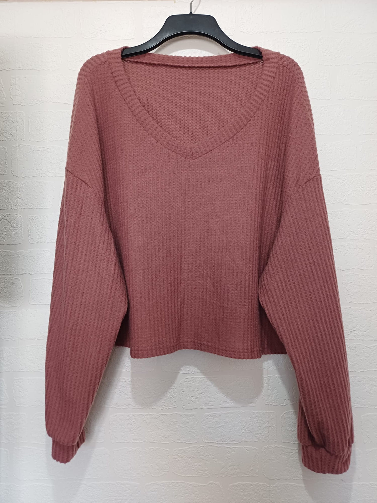 Women's Plus Size Top SHEIN Curve Mauve Pink Waffle-Knit V-Neck 4XL Good