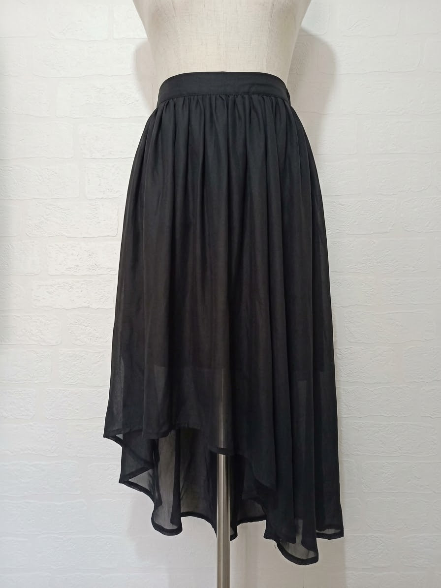 Women's Maxi Skirt Miss Loona Black Asymmetric Dip-Hem Elastic Waist Size by Measurements Very Good