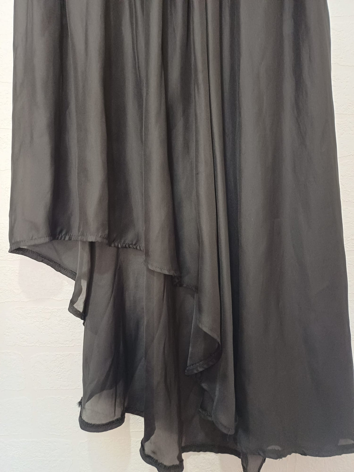 Women's Maxi Skirt Miss Loona Black Asymmetric Dip-Hem Elastic Waist Size by Measurements Very Good