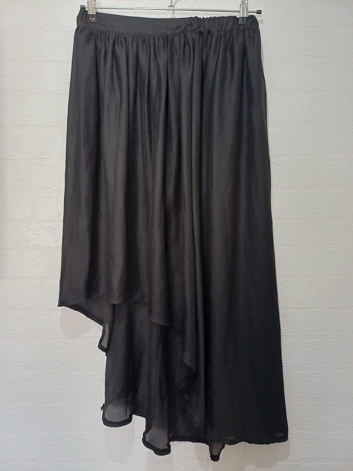 Women's Maxi Skirt Miss Loona Black Asymmetric Dip-Hem Elastic Waist Size by Measurements Very Good