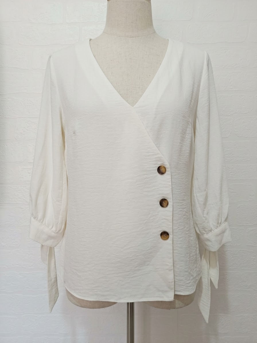 Women's Blouse Tu Clothing Ivory Faux-Wrap V-Neck Asymmetric UK 10 Very Good