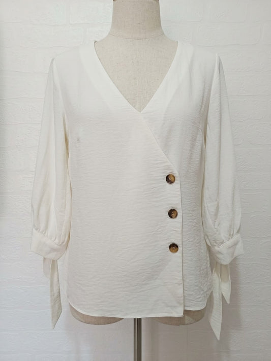 Women's Blouse Tu Clothing Ivory Faux-Wrap V-Neck Asymmetric UK 10 Very Good
