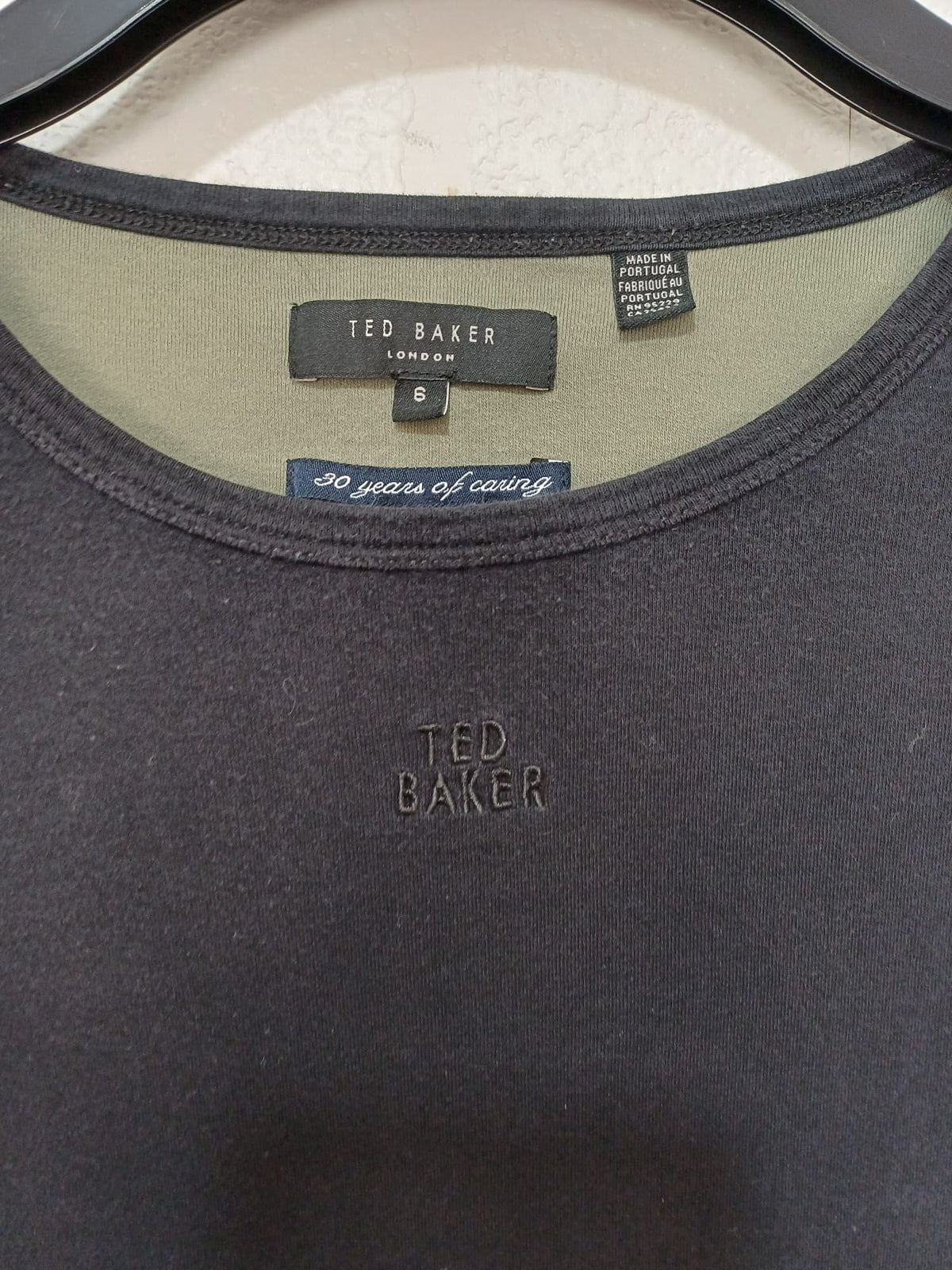 Men's T-Shirt Ted Baker Charcoal Black Embroidered Logo Relaxed Fit XXL Very Good