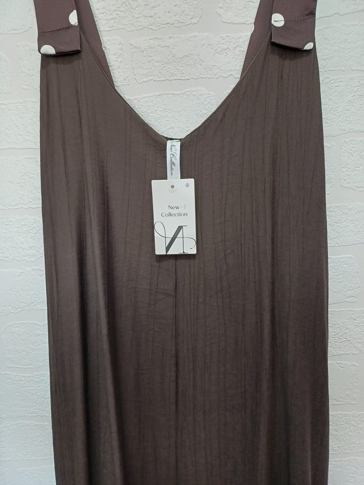 Women's Jumpsuit New Collection Chocolate Brown Polka Dot Strap Wide-Leg Approx. UK 8–Small 12 New With Tags