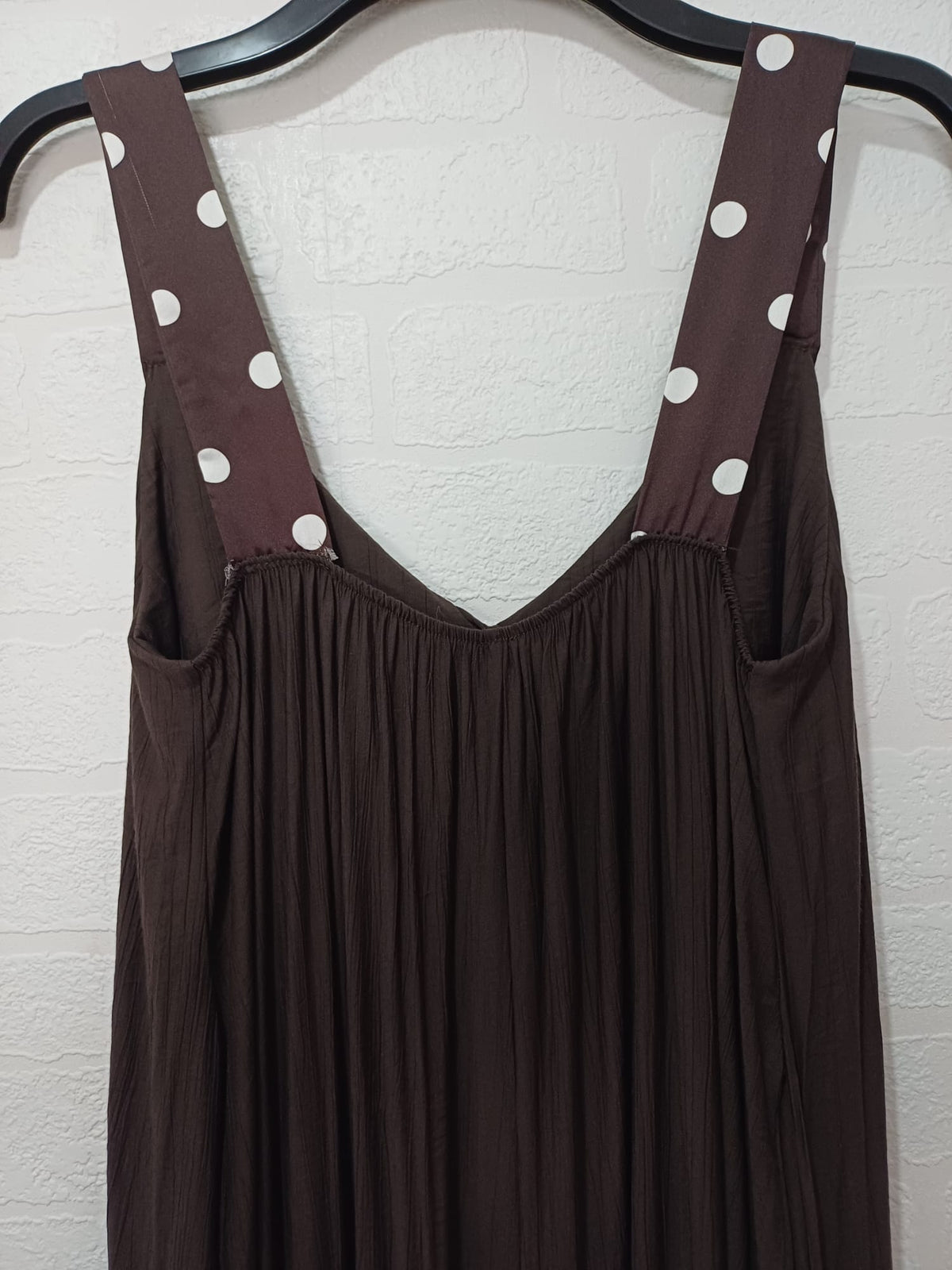 Women's Jumpsuit New Collection Chocolate Brown Polka Dot Strap Wide-Leg Approx. UK 8–Small 12 New With Tags
