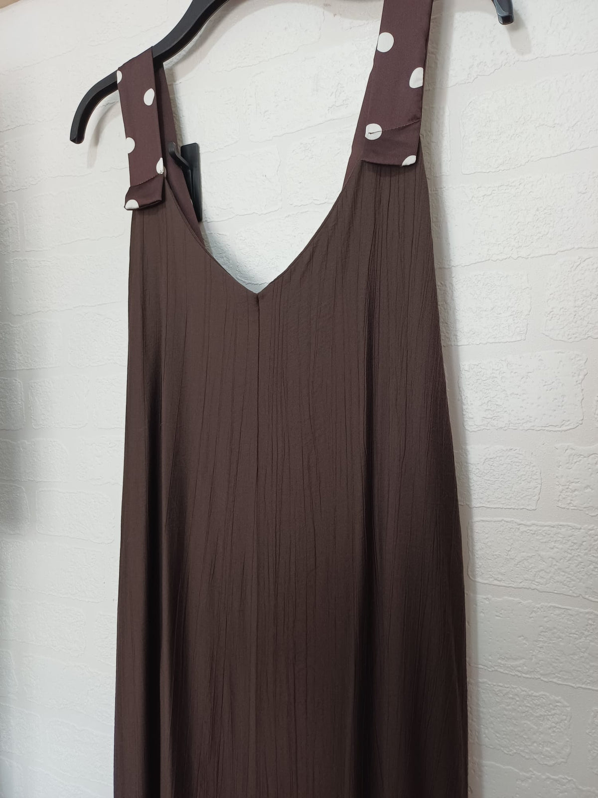 Women's Jumpsuit New Collection Chocolate Brown Polka Dot Strap Wide-Leg Approx. UK 8–Small 12 New With Tags
