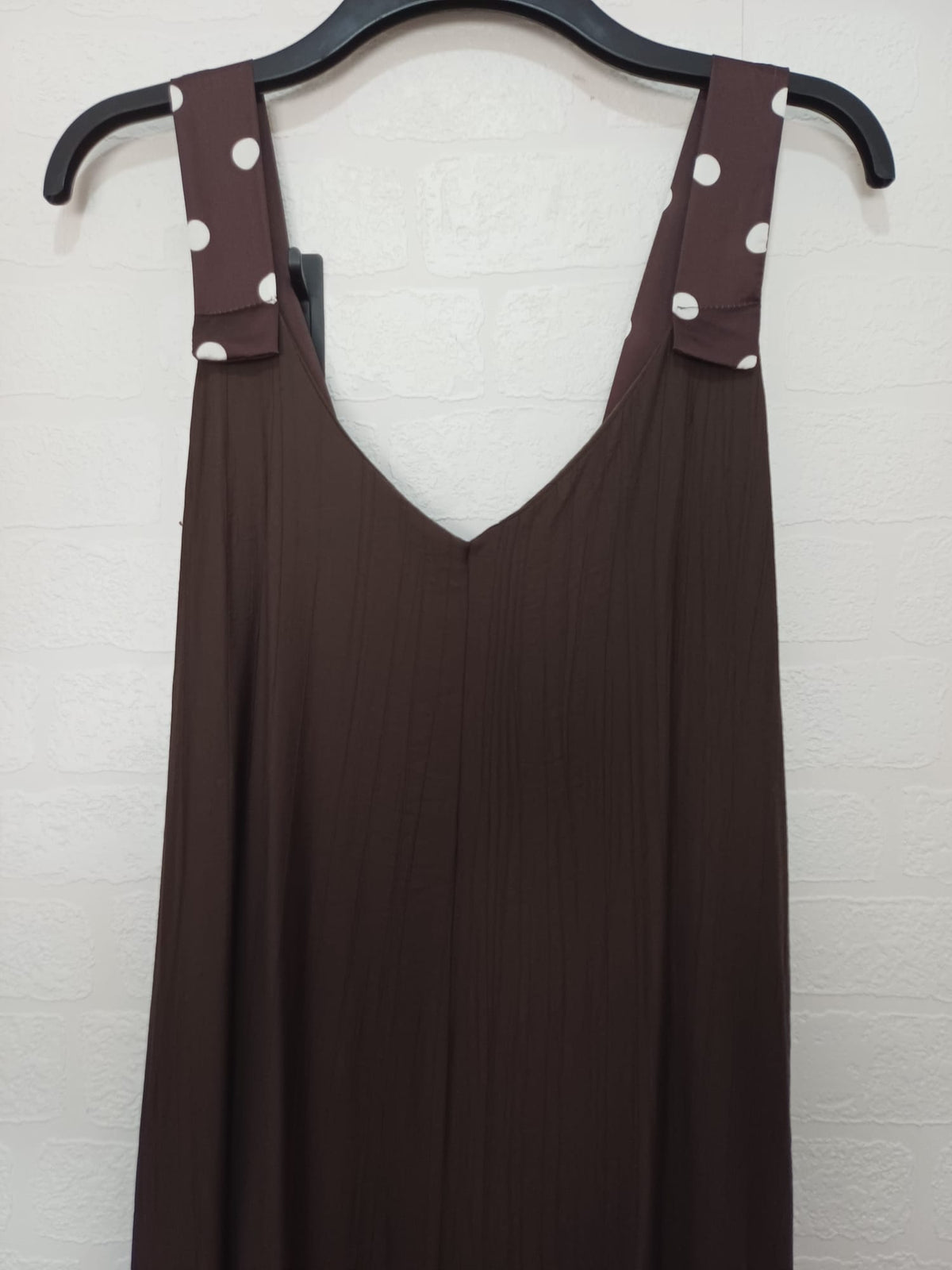 Women's Jumpsuit New Collection Chocolate Brown Polka Dot Strap Wide-Leg Approx. UK 8–Small 12 New With Tags
