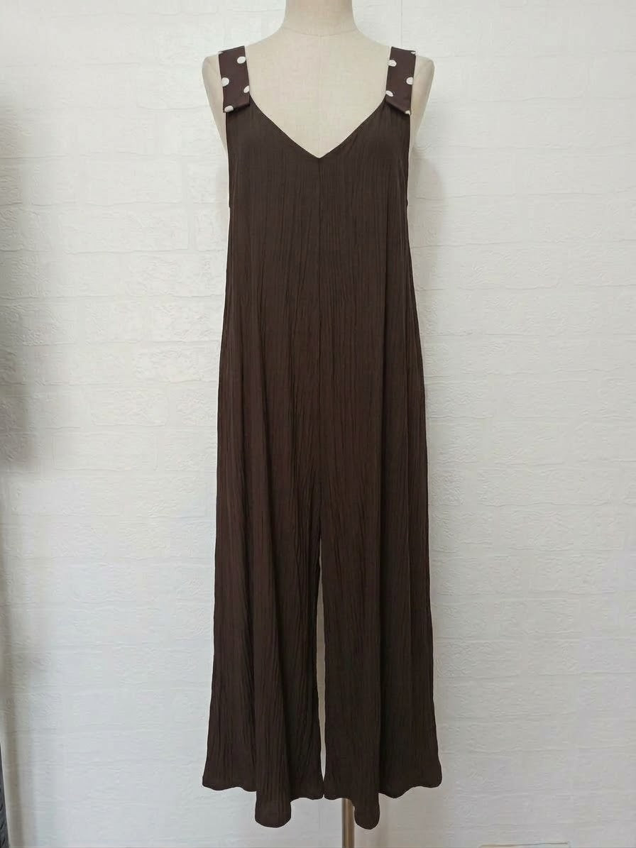 Women's Jumpsuit New Collection Chocolate Brown Polka Dot Strap Wide-Leg Approx. UK 8–Small 12 New With Tags