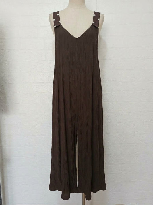 Women's Jumpsuit New Collection Chocolate Brown Polka Dot Strap Wide-Leg Approx. UK 8–Small 12 New With Tags
