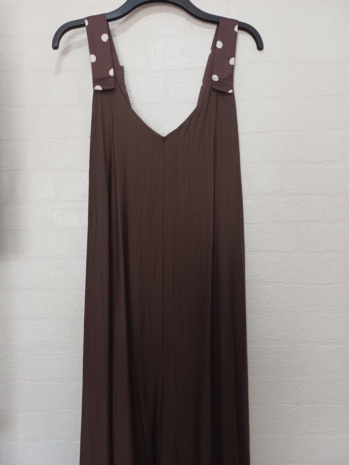 Women's Jumpsuit New Collection Chocolate Brown Polka Dot Strap Wide-Leg Approx. UK 8–Small 12 New With Tags