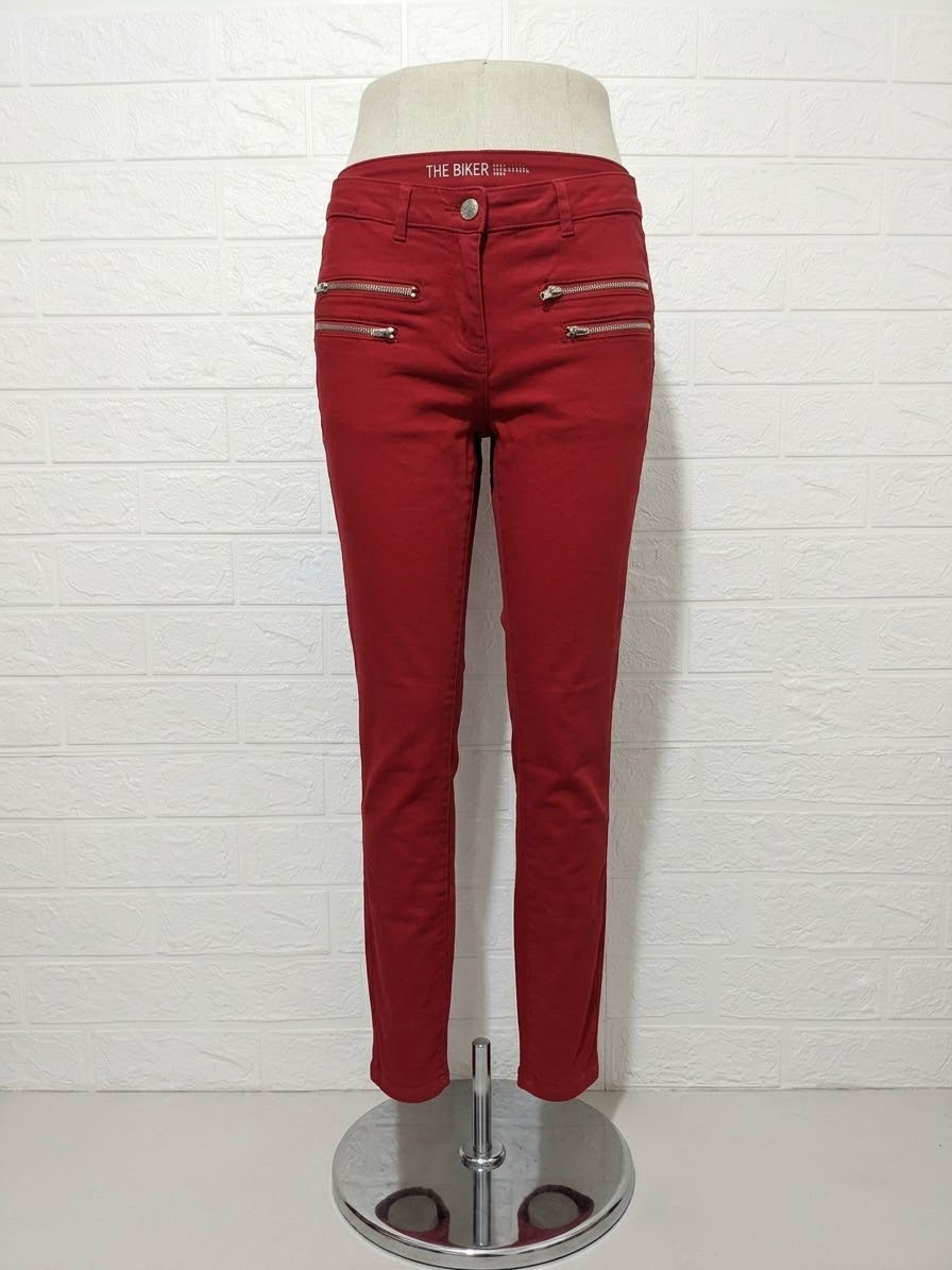 Women's Jeans NEXT Red 'The Biker' Zip Detail Skinny UK 10 Regular Very Good Condition