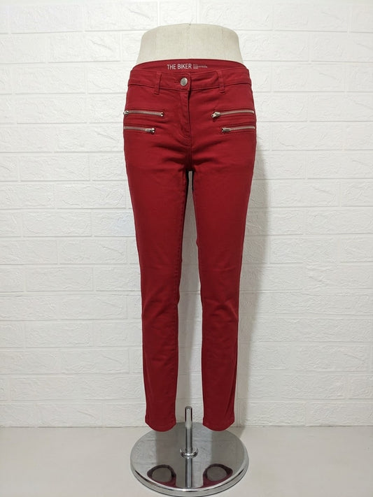Women's Jeans NEXT Red 'The Biker' Zip Detail Skinny UK 10 Regular Very Good Condition