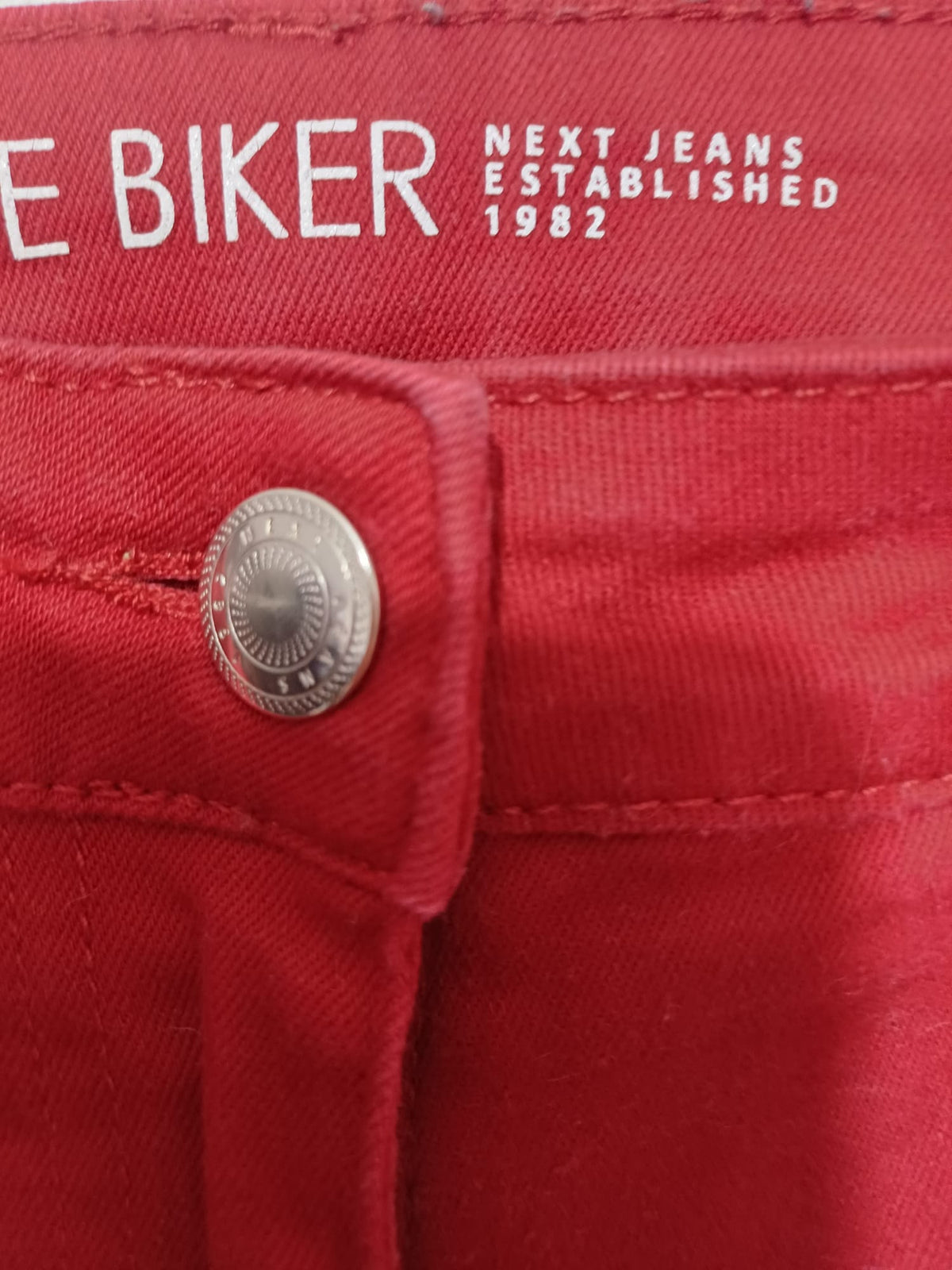 Women's Jeans NEXT Red 'The Biker' Zip Detail Skinny UK 10 Regular Very Good Condition