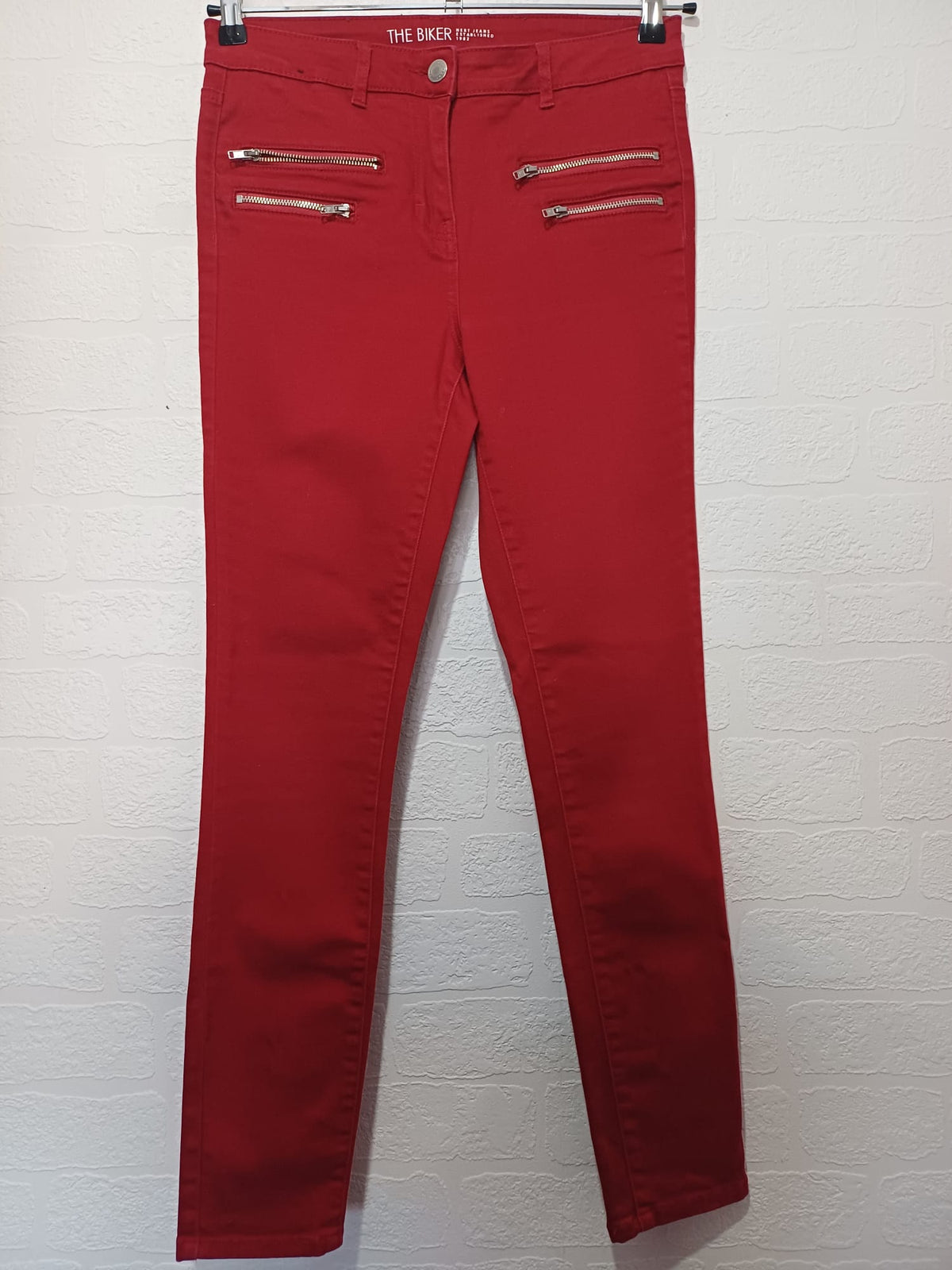 Women's Jeans NEXT Red 'The Biker' Zip Detail Skinny UK 10 Regular Very Good Condition