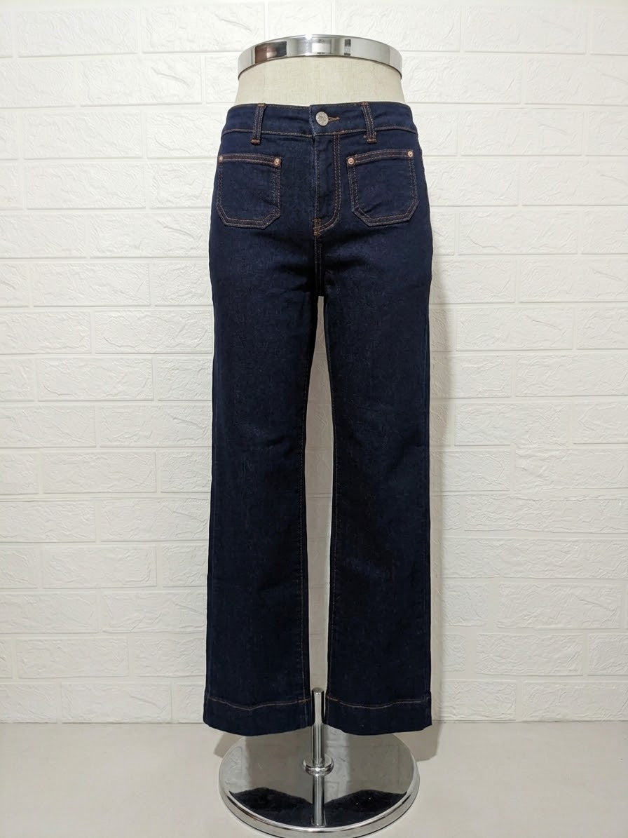 Women's Jeans Savida Dark Blue High Rise Straight/Wide Leg Front Patch Pockets UK 10 Very Good Condition