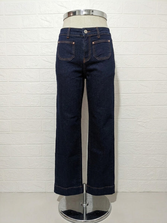 Women's Jeans Savida Dark Blue High Rise Straight/Wide Leg Front Patch Pockets UK 10 Very Good Condition