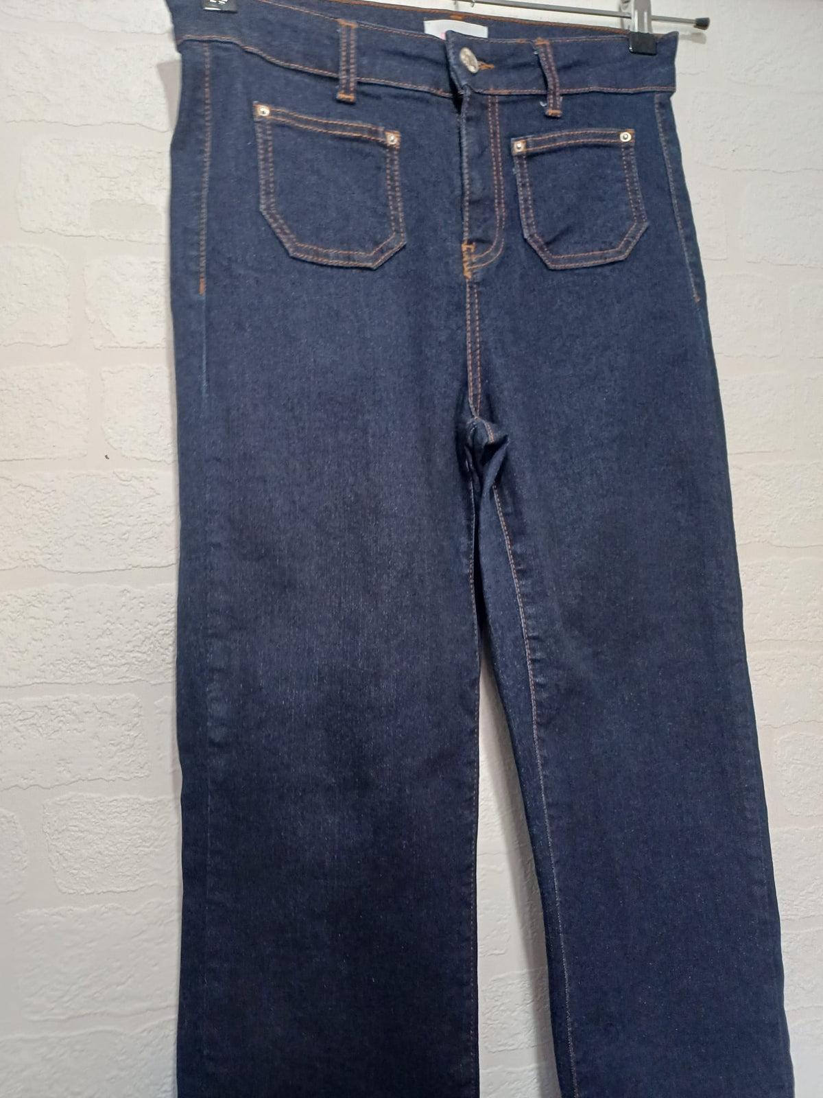 Women's Jeans Savida Dark Blue High Rise Straight/Wide Leg Front Patch Pockets UK 10 Very Good Condition