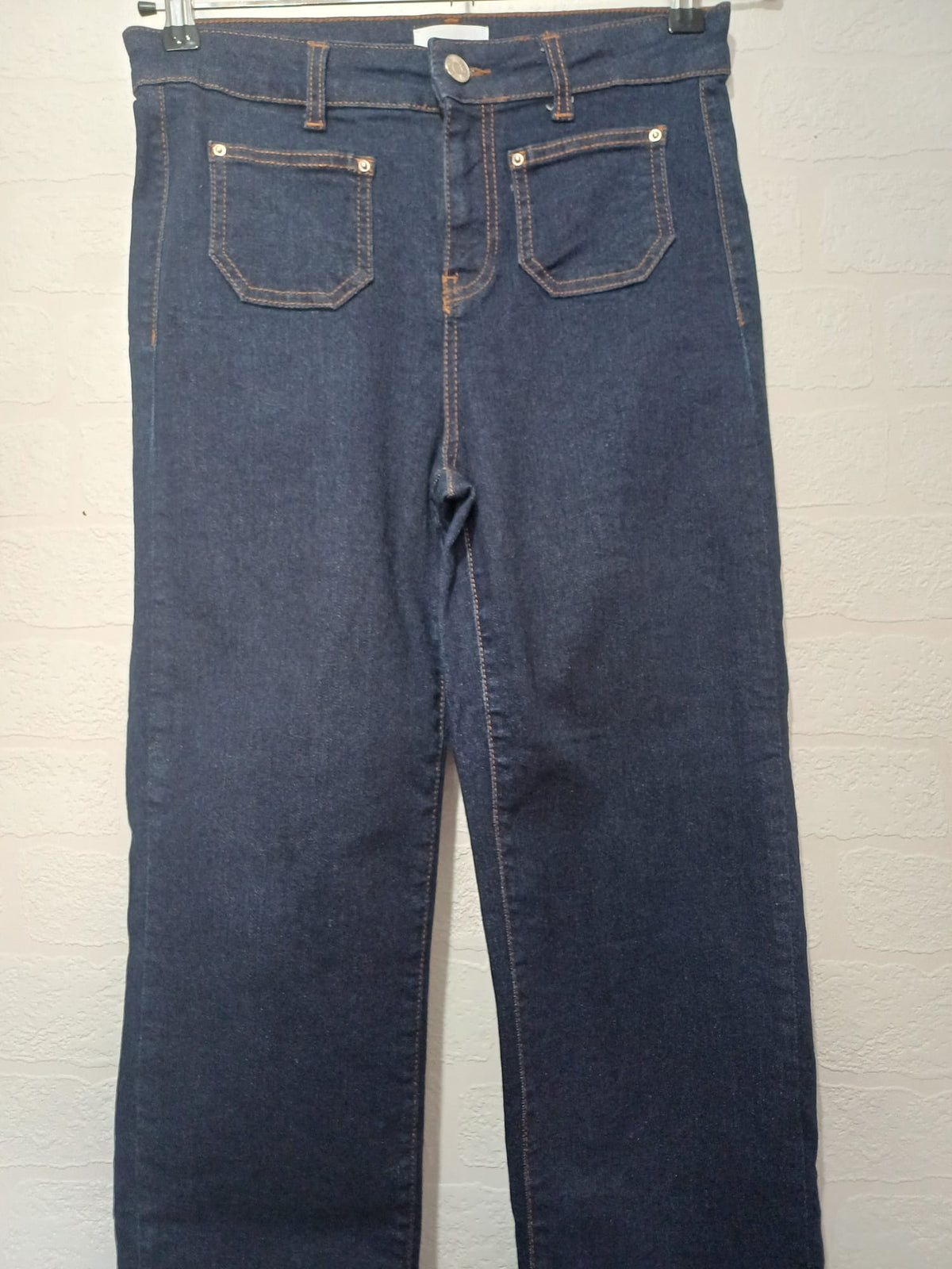 Women's Jeans Savida Dark Blue High Rise Straight/Wide Leg Front Patch Pockets UK 10 Very Good Condition