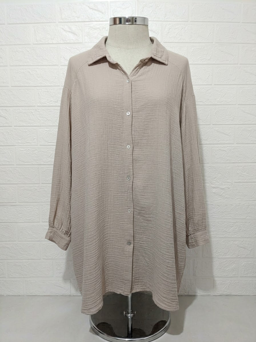 Women's Shirt Made in Italy Beige Double Gauze Cotton Sequin Evil Eye Oversized One Size Very Good Pre-owned Condition