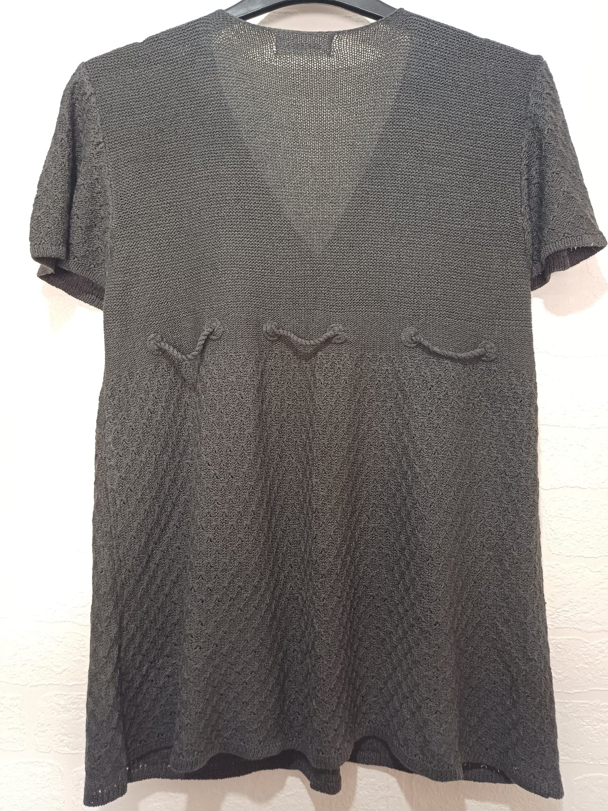 Women's Tunic Top Vogue Dark Grey Beaded Short Sleeve Open Knit Size L (Approx. UK 12–14) Very Good Condition