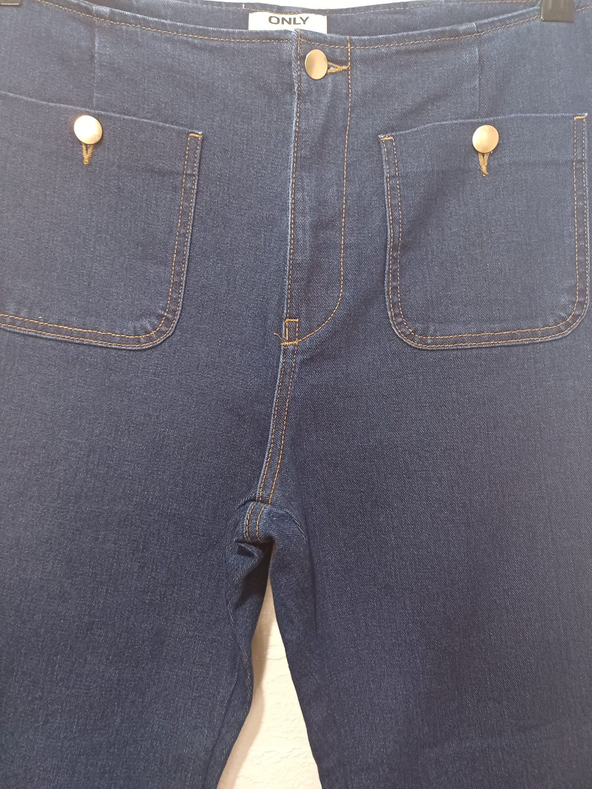 Women's Jeans ONLY Dark Wash High-Waisted Wide Leg Patch Pockets Approx. W32 L28 Very Good Pre-Owned Condition