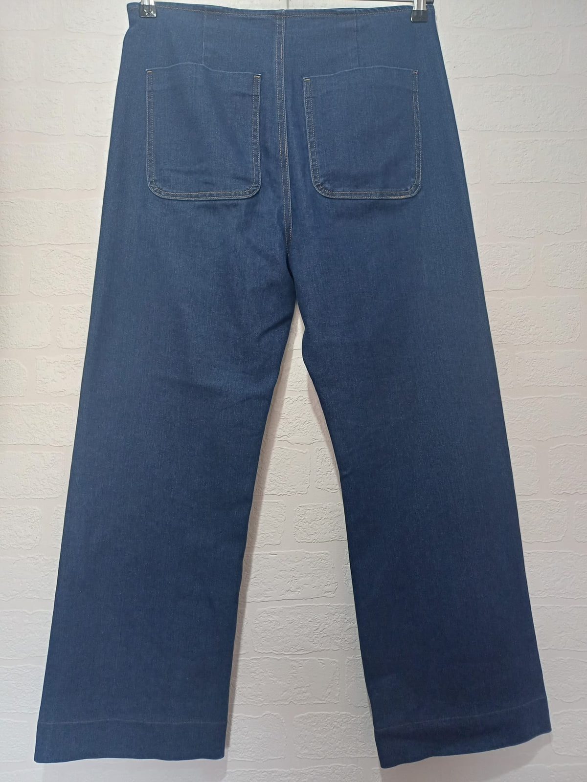 Women's Jeans ONLY Dark Wash High-Waisted Wide Leg Patch Pockets Approx. W32 L28 Very Good Pre-Owned Condition