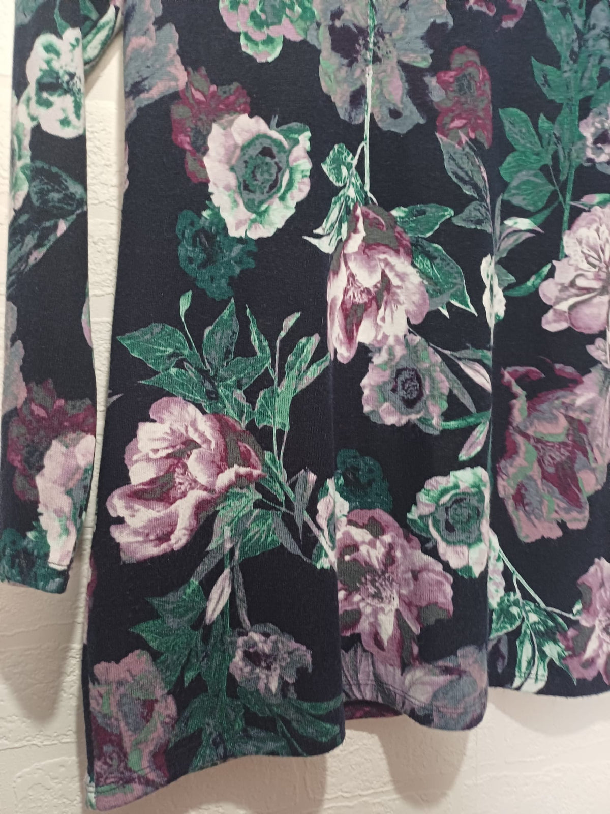 Women's Top M&S Classic Navy Floral Long Sleeve Tunic UK 10 Very Good Pre-Owned Condition