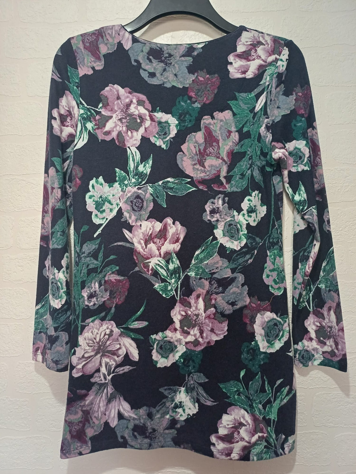 Women's Top M&S Classic Navy Floral Long Sleeve Tunic UK 10 Very Good Pre-Owned Condition