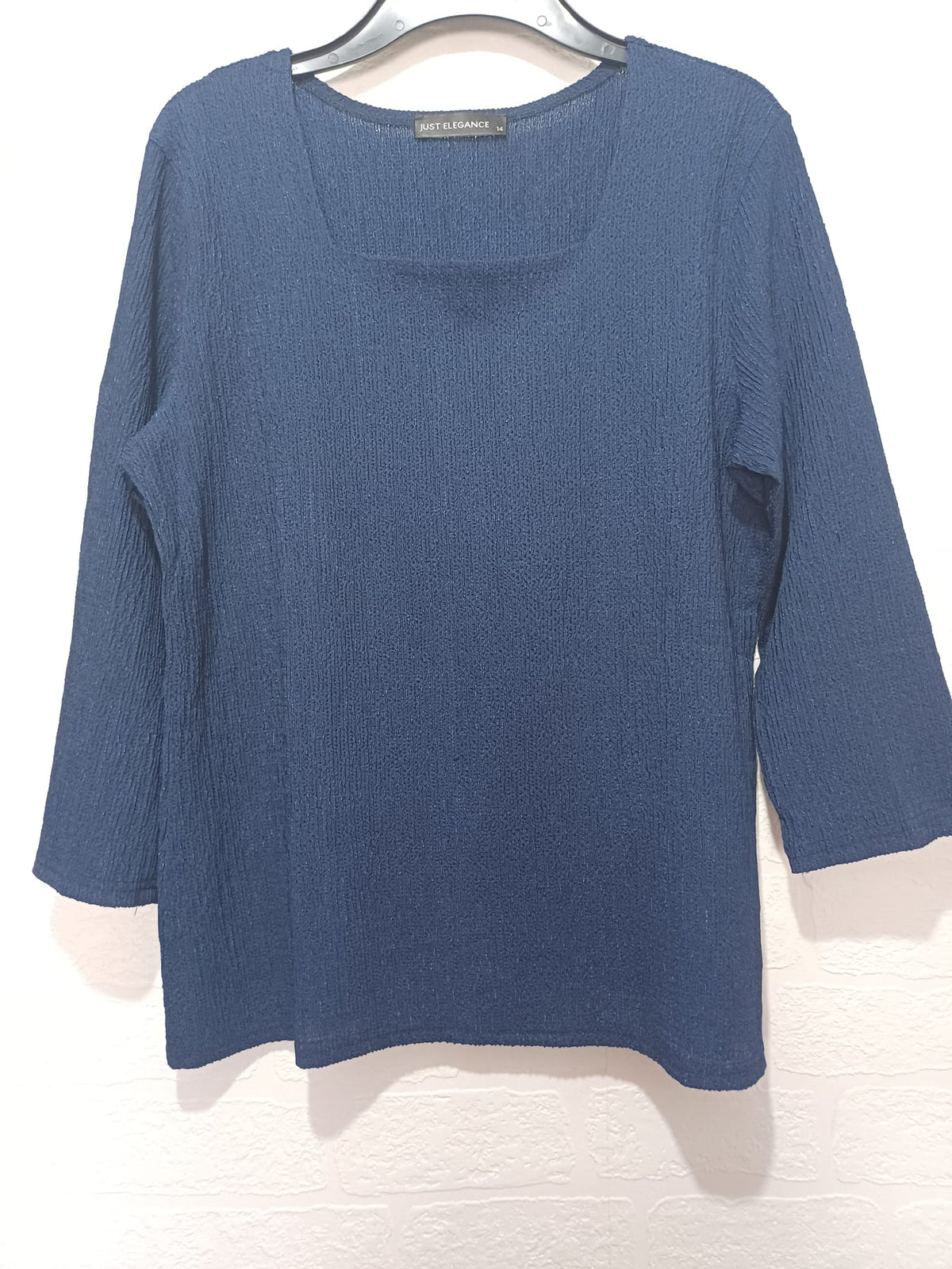 Women's Top Just Elegance Navy Blue Textured Square Neck UK 14 Very Good Pre-Owned Condition